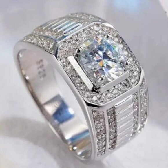 Carti 1ct Moissanite Luxury Ring - Exquisite 925 Sterling Silver Men Size 11 - Picture 1 of 6